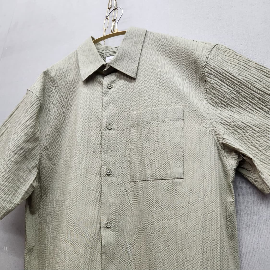 자라 시어서커 원포켓 엠보싱 반팔셔츠 XL(XL) 상품이미지3