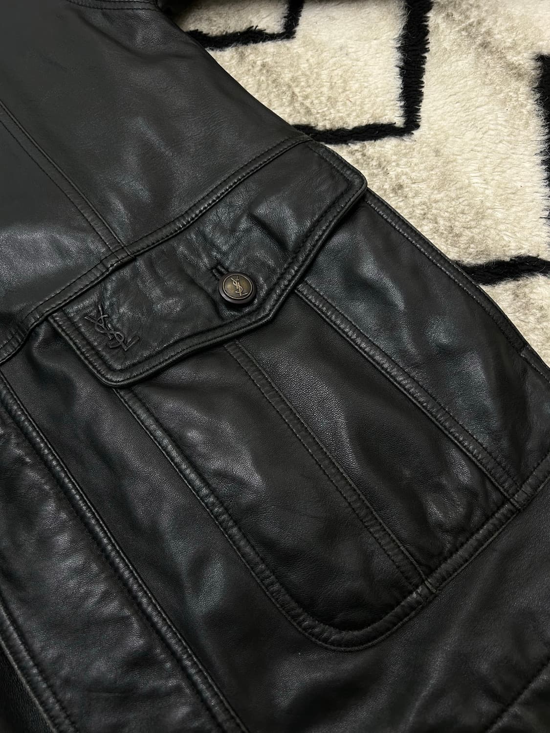 [실측XL]YSL 90s 빈티지 양가죽 사파리 자켓/블랙 상품이미지1