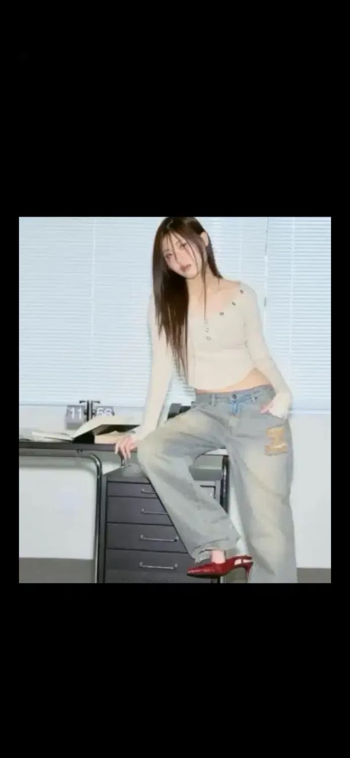 플리즈노팔로우 플노팔 워싱 데미지 와이드 데님 팬츠 빈티지 블루 s 상품이미지1