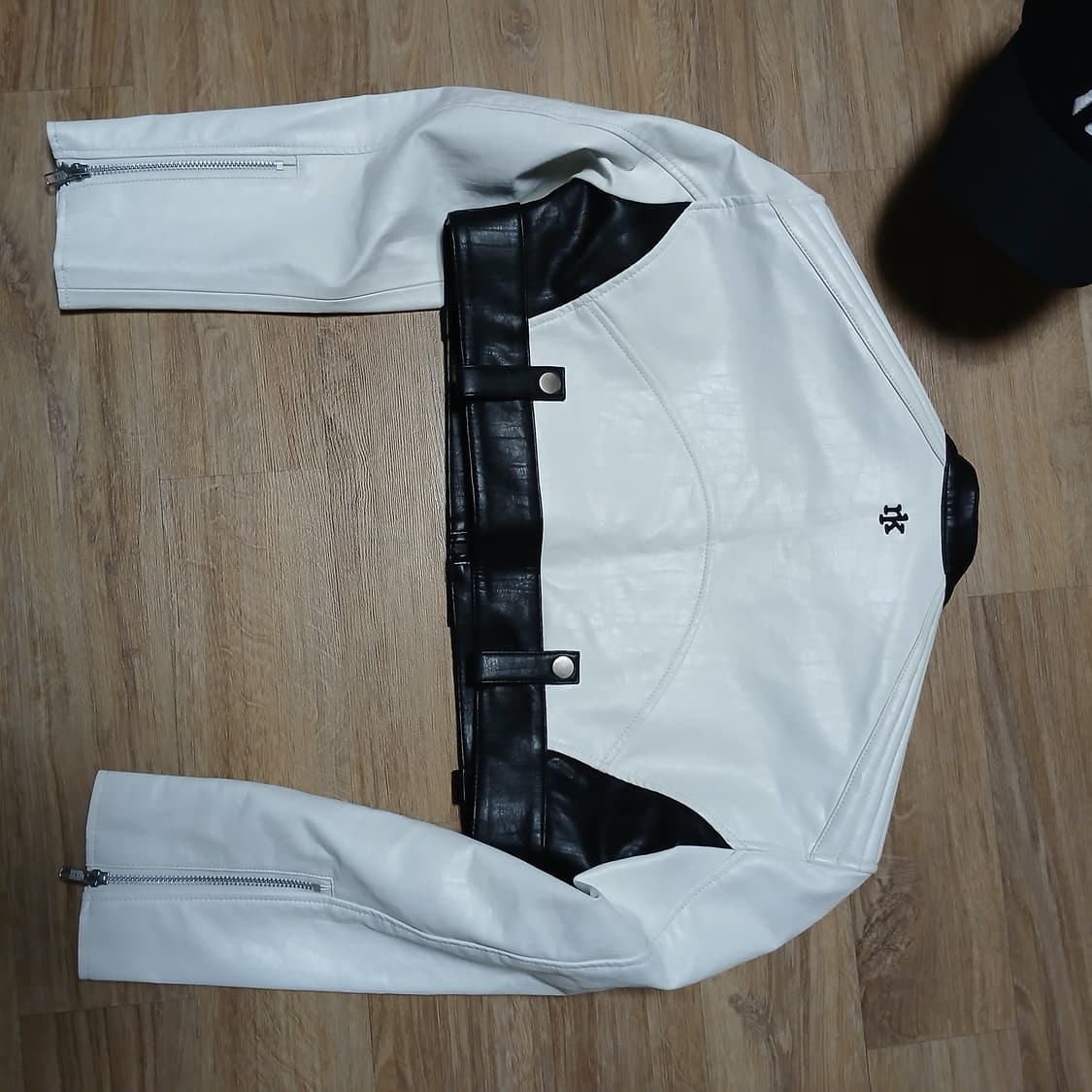 택붙은 미사용 notknowing 낫노잉 크롭 레더 레이싱 가죽 자켓 상품이미지6