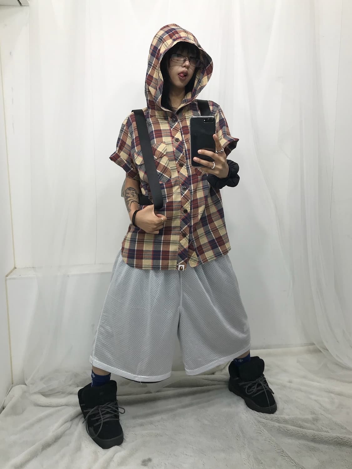 < Bape Check Pattern High Neck Hooded Ja 상품이미지4
