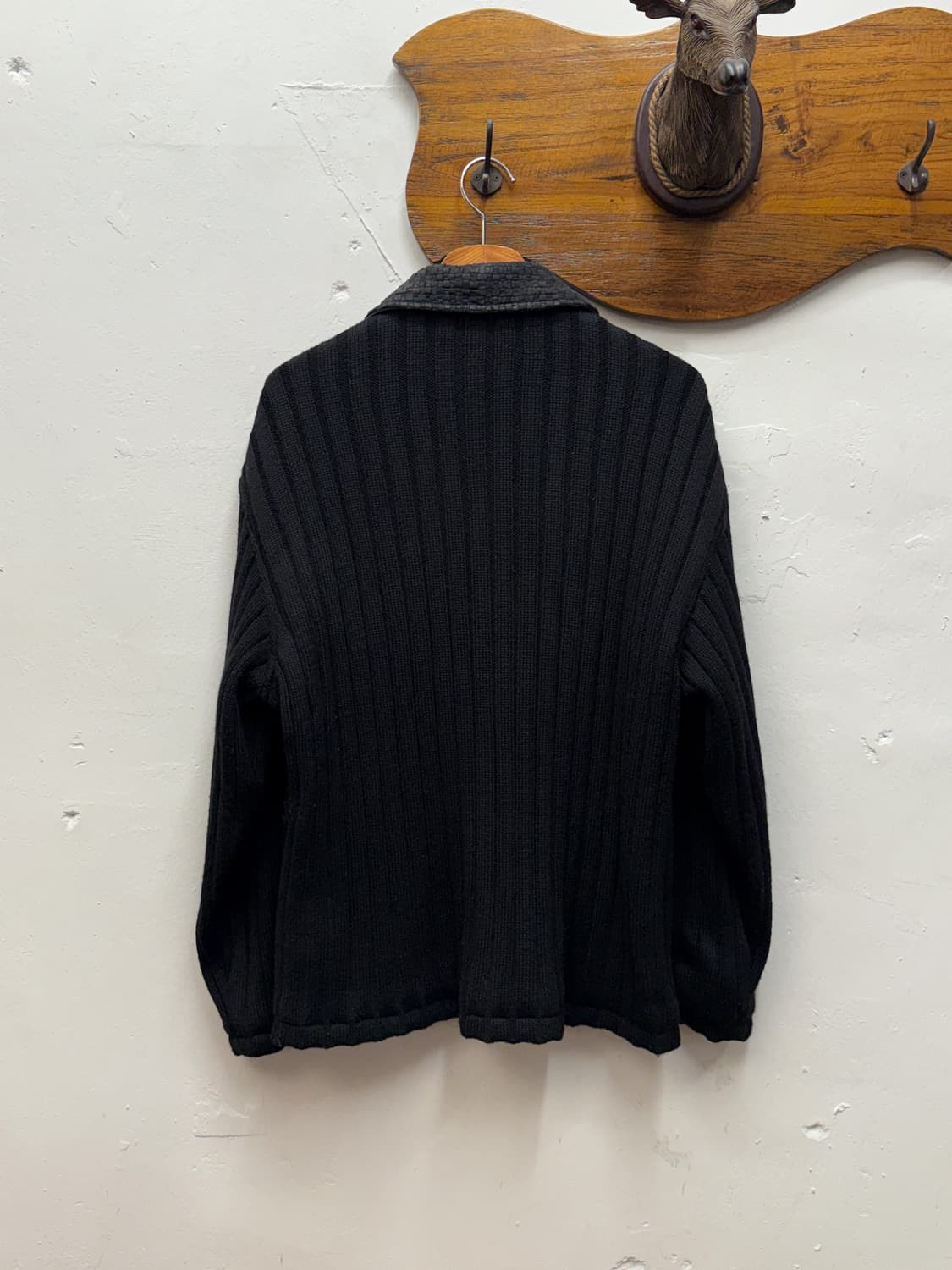 90s BASCO Leather Ribbed Knit Jacket 상품이미지5