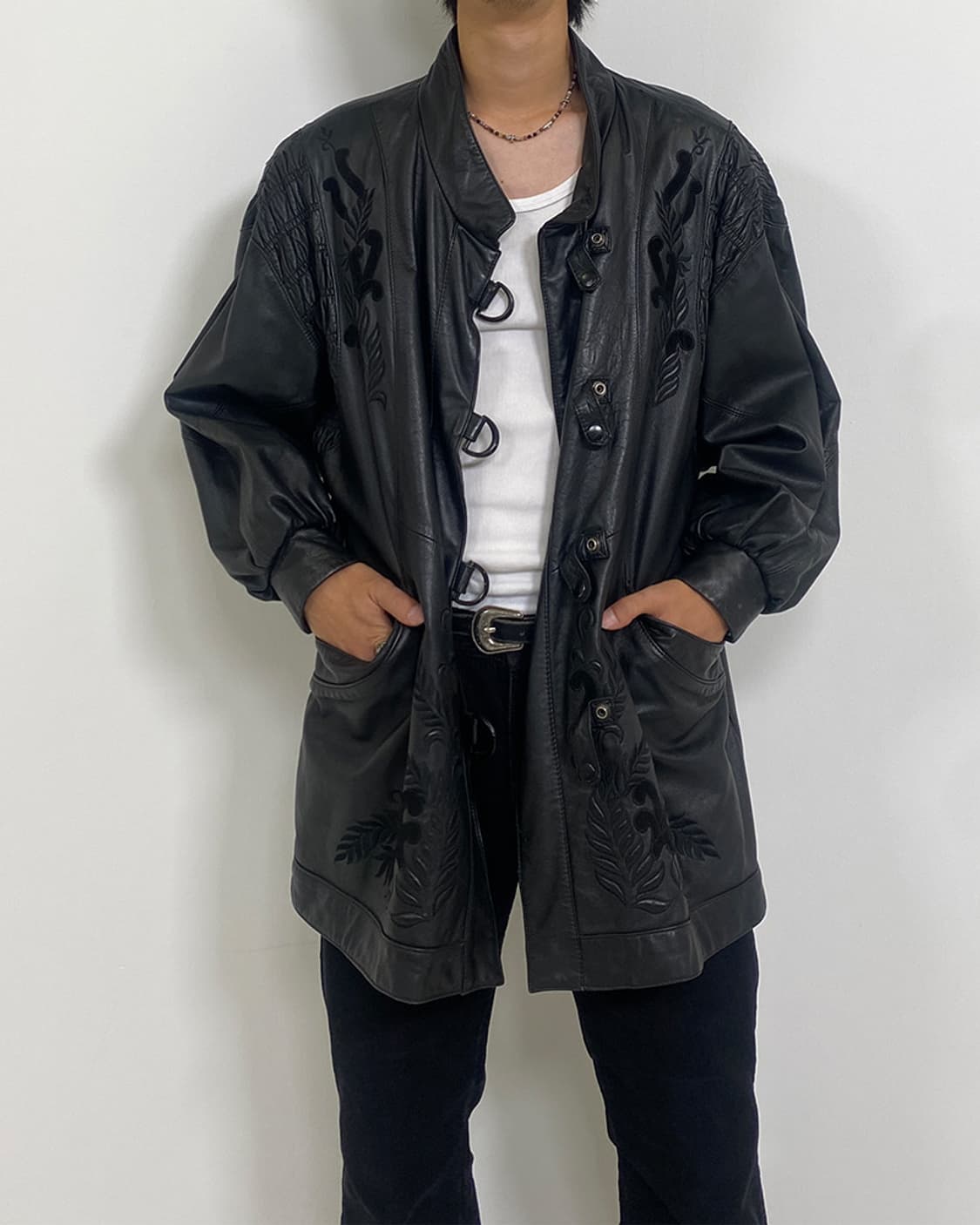 빈티지 램스킨 차이나 카라 가죽 자켓 상품이미지2