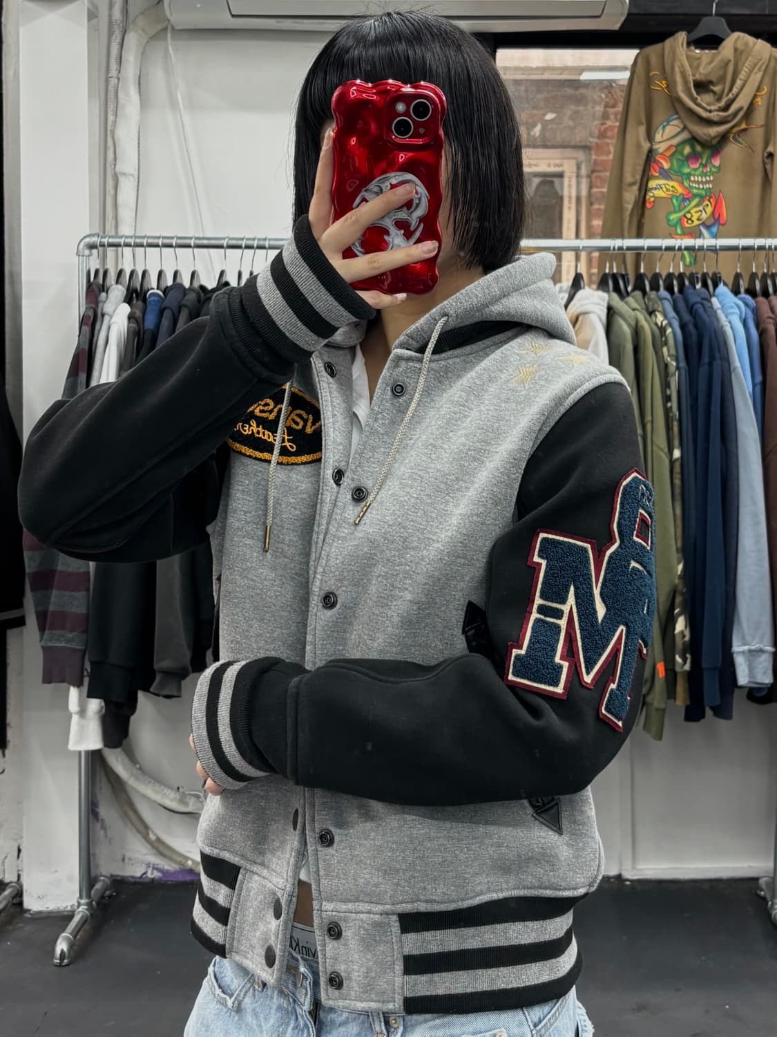 밴슨 레더 패치워크 후드 바시티 상품이미지4