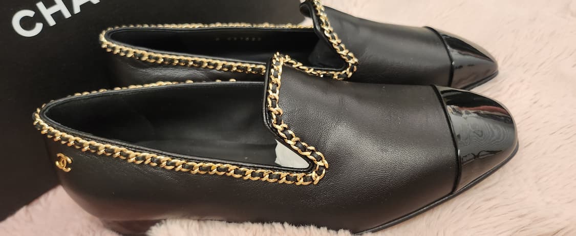 샤넬 램스킨 로퍼 블랙 금장 체인 37 새상품 상품이미지3