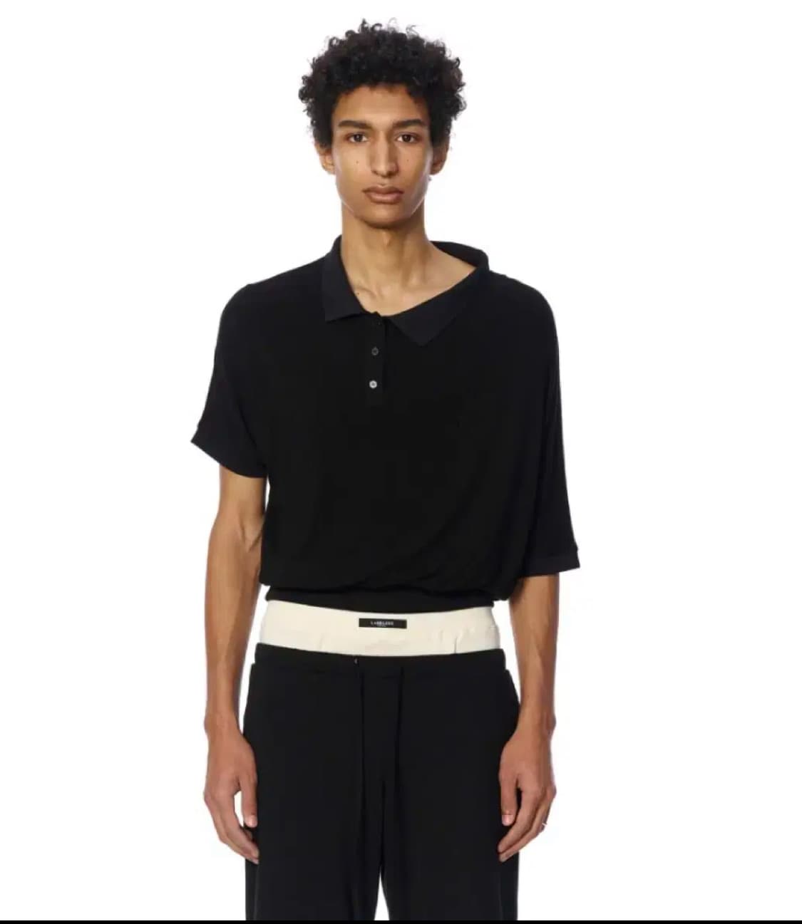 [2] 레이블리스 BLACK ASYMMETRIC POLO SHIRT 상품이미지1