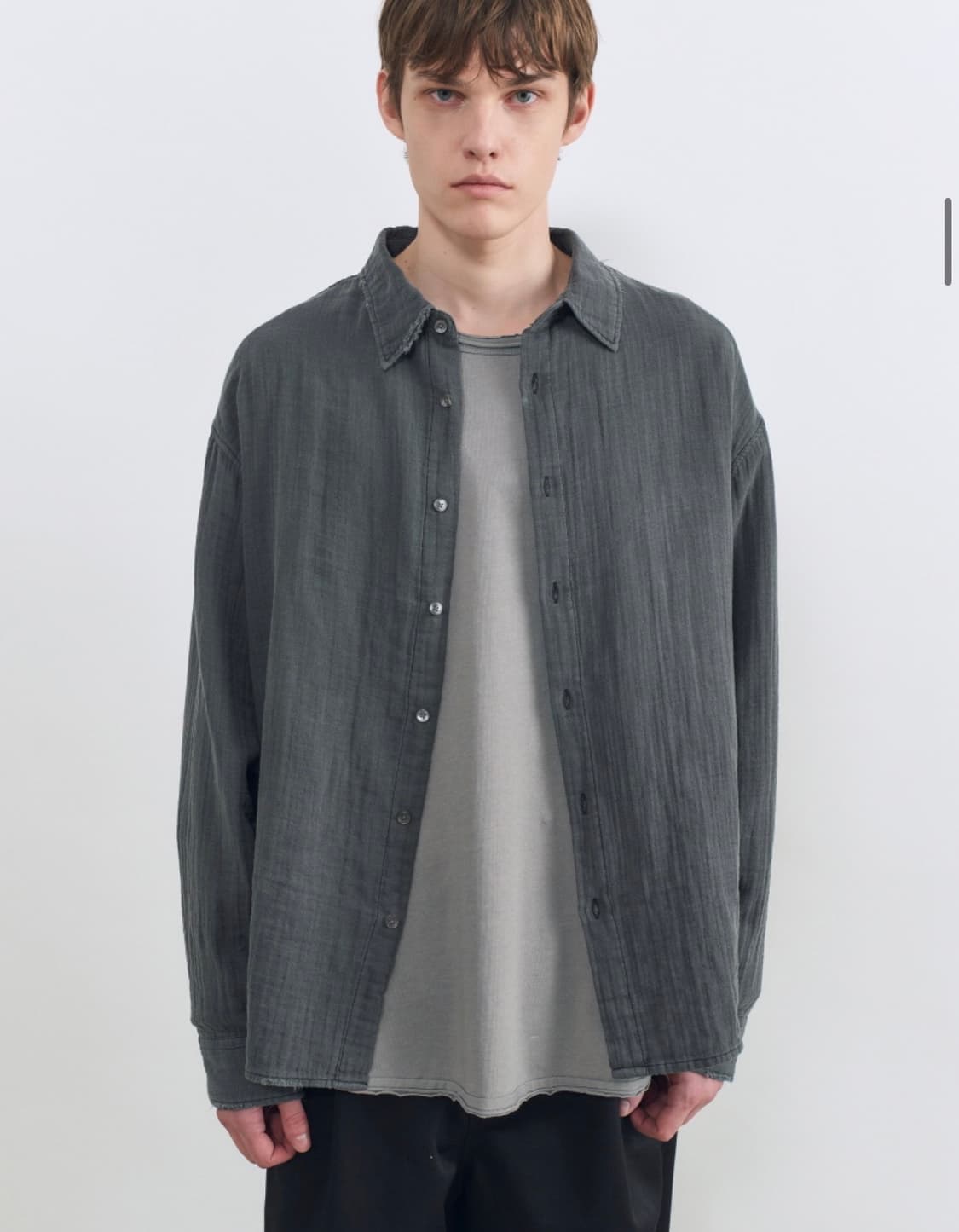 인사일런스 가먼트다이드 더블 거즈 셔츠 CHARCOAL L사이즈 상품이미지1