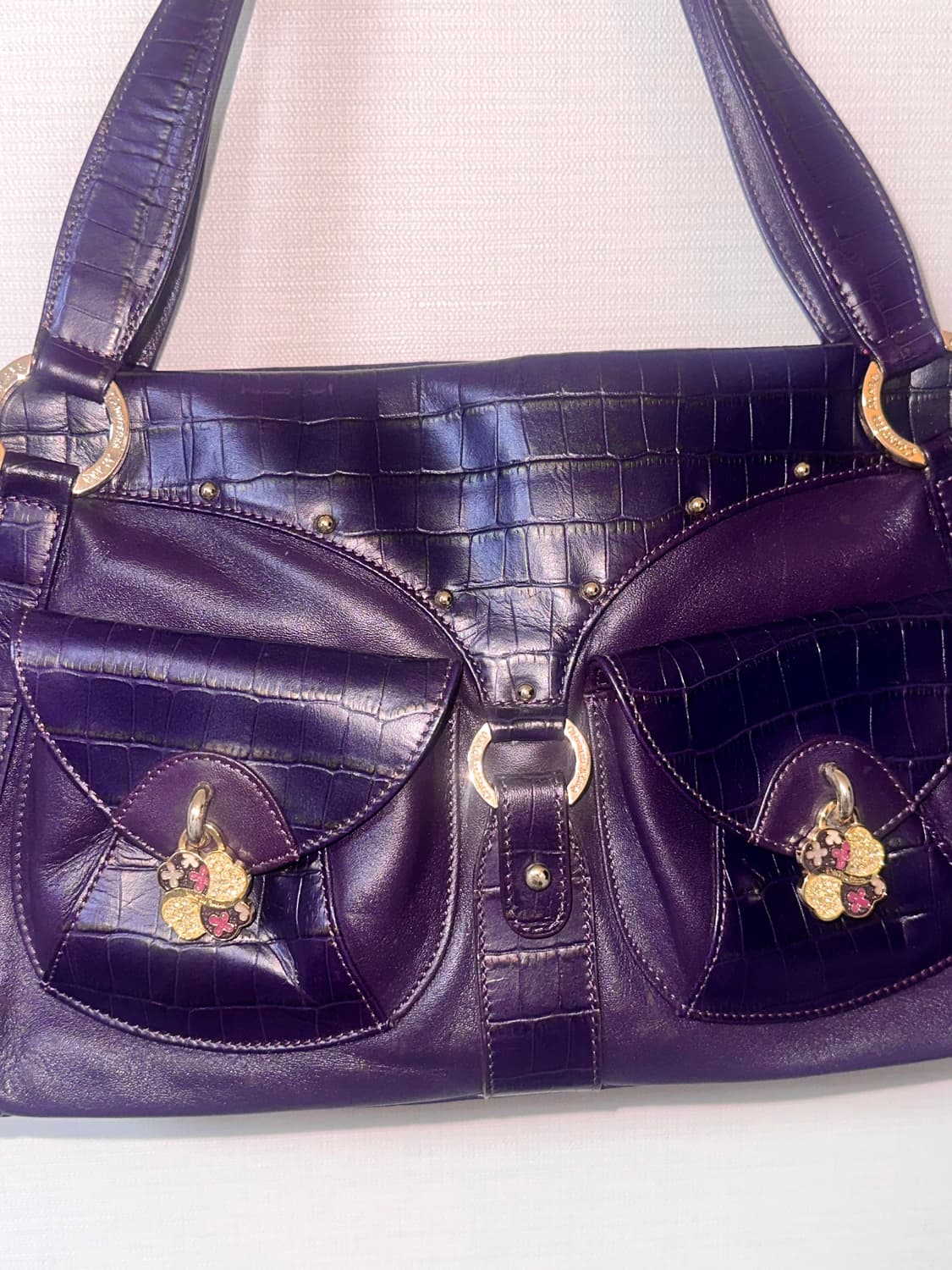 다크퍼플 빈티지 네잎클로버 숄더백 상품이미지4