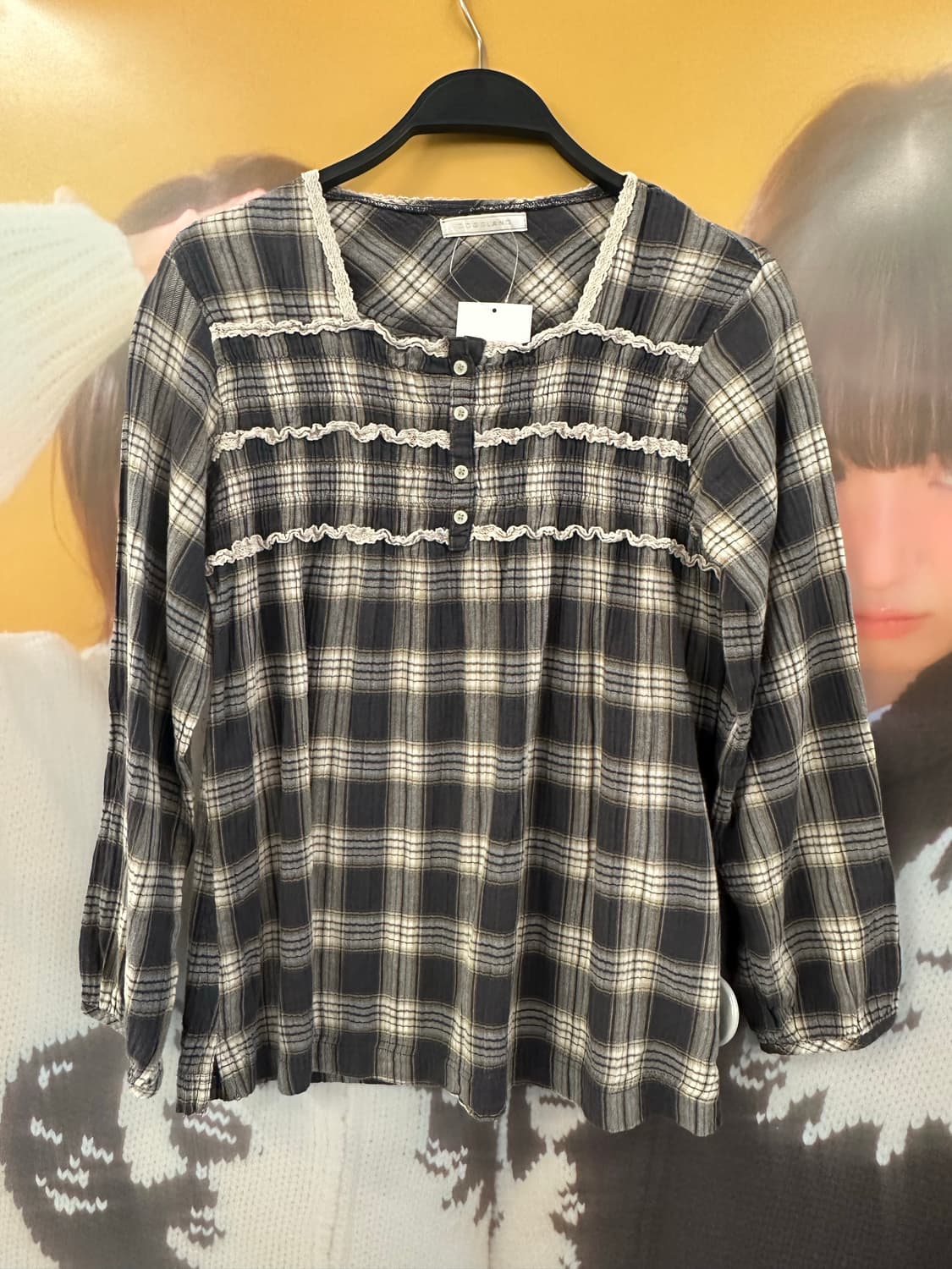 VINTAGE 빈티지 브라운체크 모리 블라우스 상품이미지1