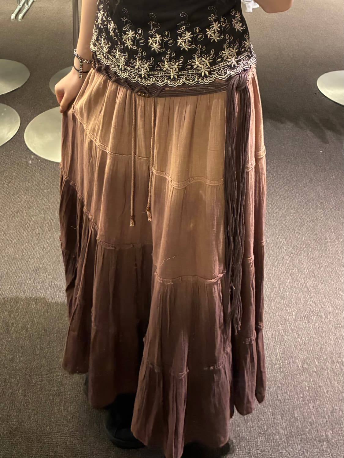 M)Japanese vintage 레이스 자수 그라데이션 롱스커트 상품이미지2