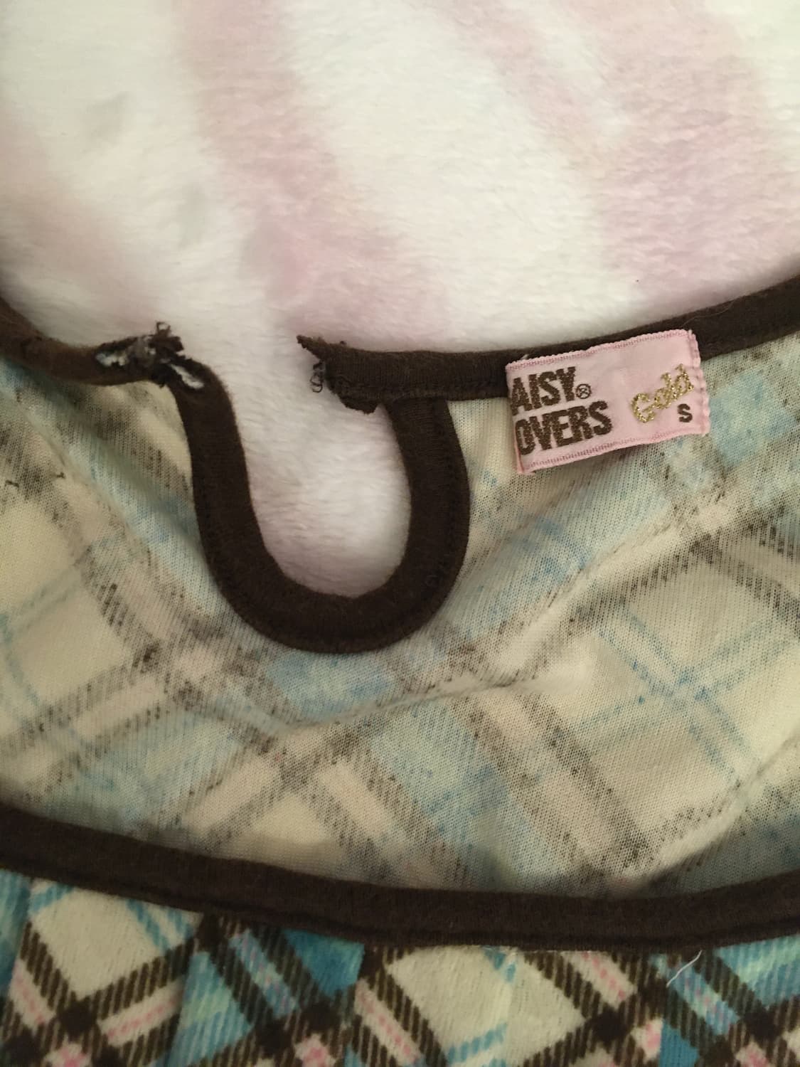 데이지러버즈 깅엄체크 벨벳 퍼프소매 탑 원피스 라떼갸루 헤이세이 상품이미지6