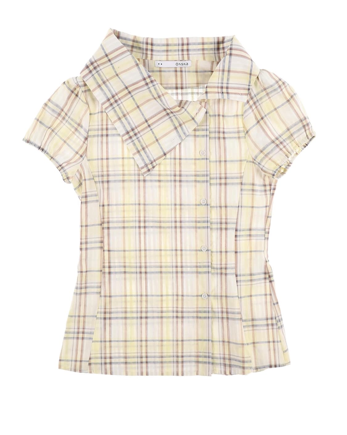 온스카 DRAPE COLLAR BLOUSE (YELLOW CHECK) 상품이미지1