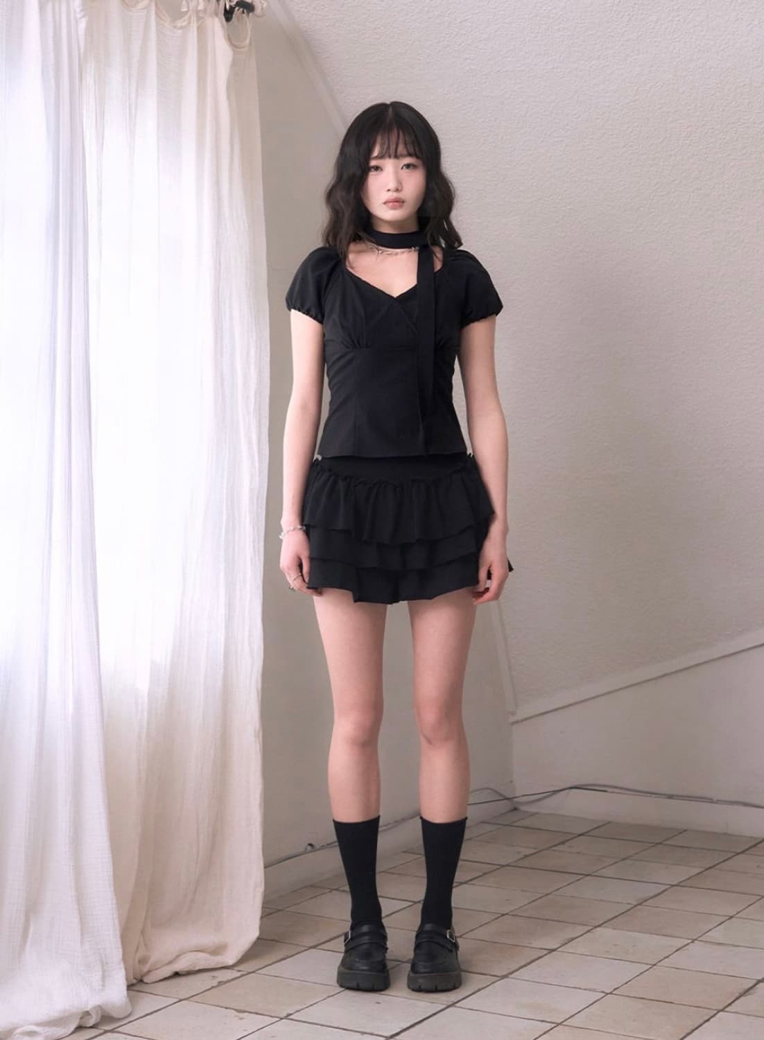 레이즈미야 코우키 타이 랩블라우스 블랙 S 상품이미지4