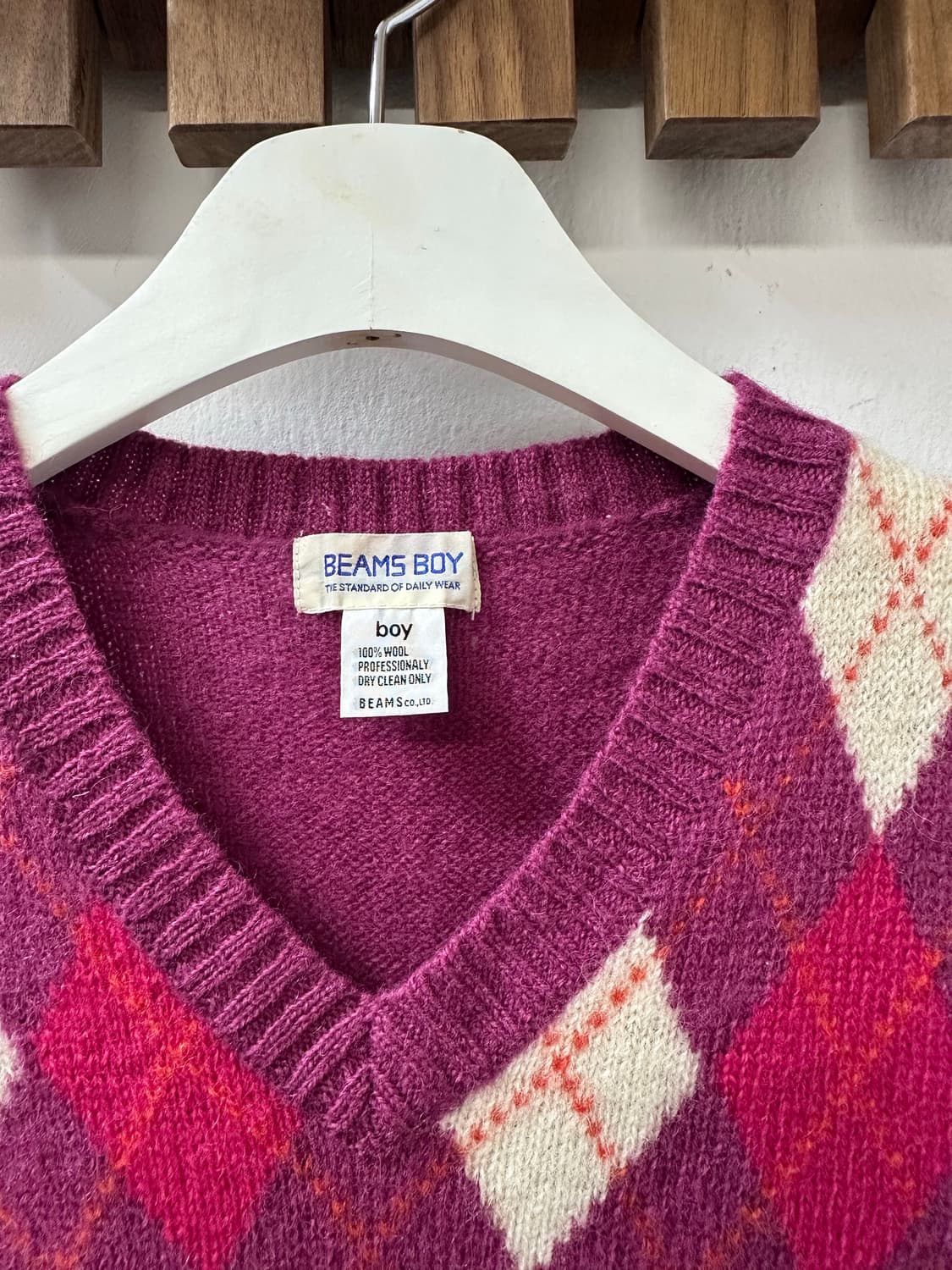 BEAMS BOY 빔즈 울 100% 아가일 니트 베스트 상품이미지3