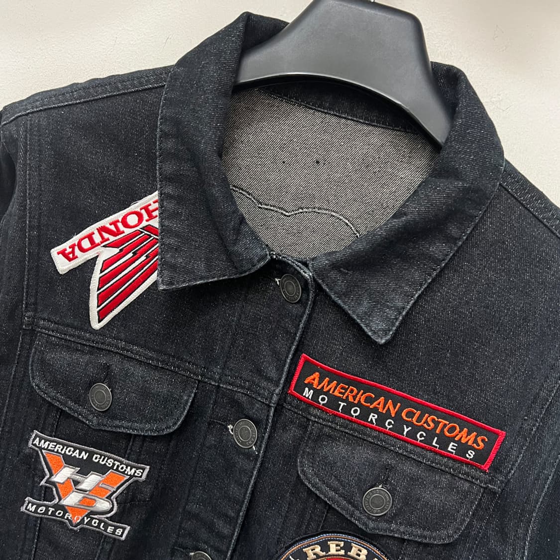 VTG 빈티지 커스텀 모토사이클 패치 흑청 트러커 자켓 L 상품이미지4