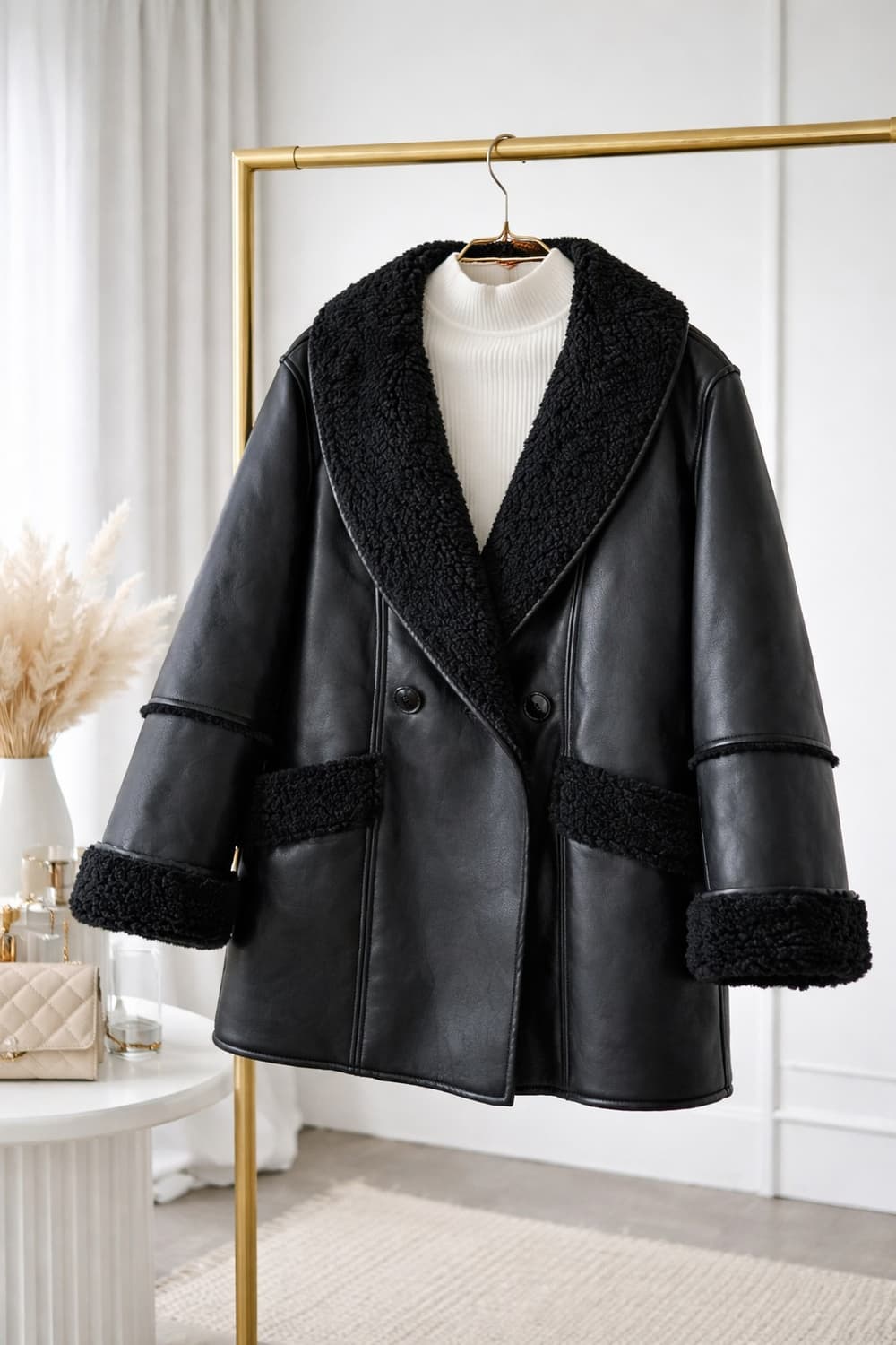 줄로그 인조 무스탕 블랙 숄카라 상품이미지1