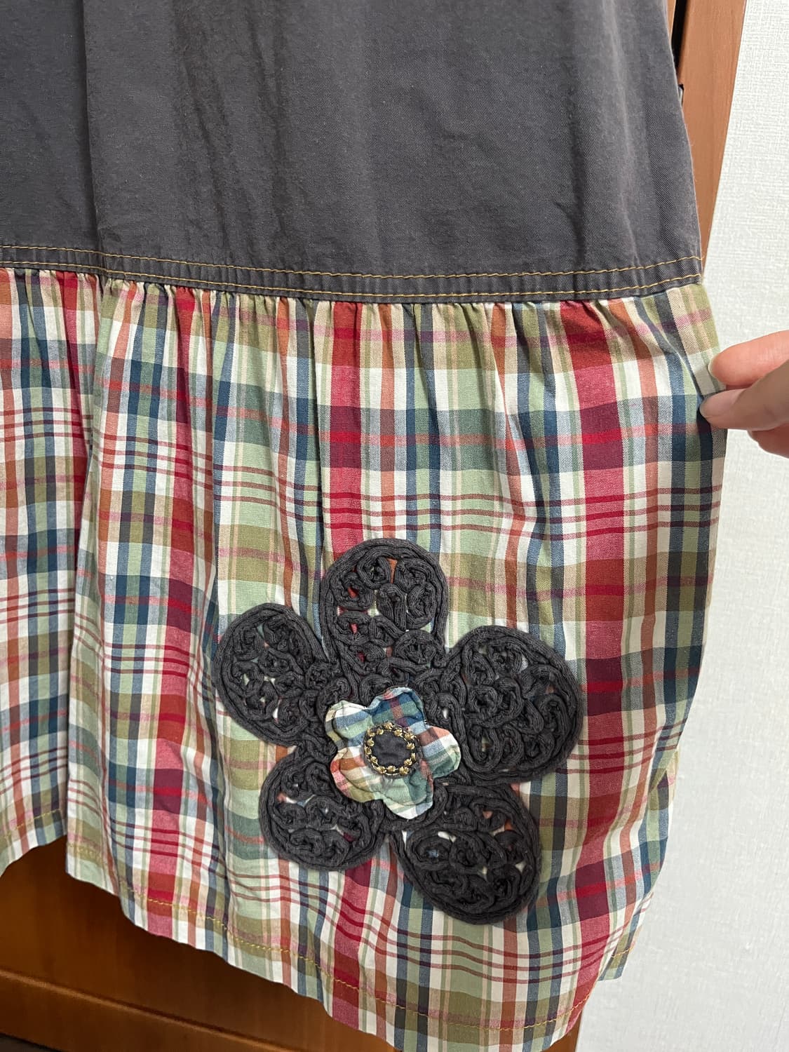 하구미 체크 패치 자수 양면원피스 지구샵 코야빈티지st 상품이미지3