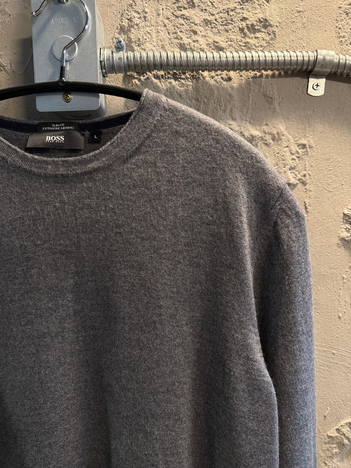 L 보스 BOSS 엑스트라파인 메리노 울 슬림핏 니트 그레이 상품이미지3
