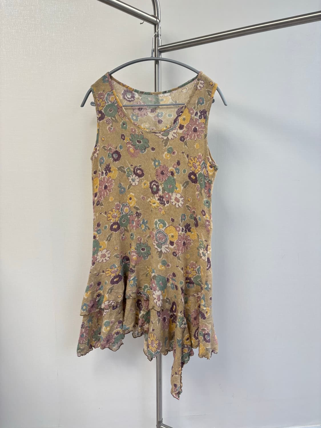 빈티지 플로랄 패턴 언팔 프릴 슬리브리스 상품이미지1