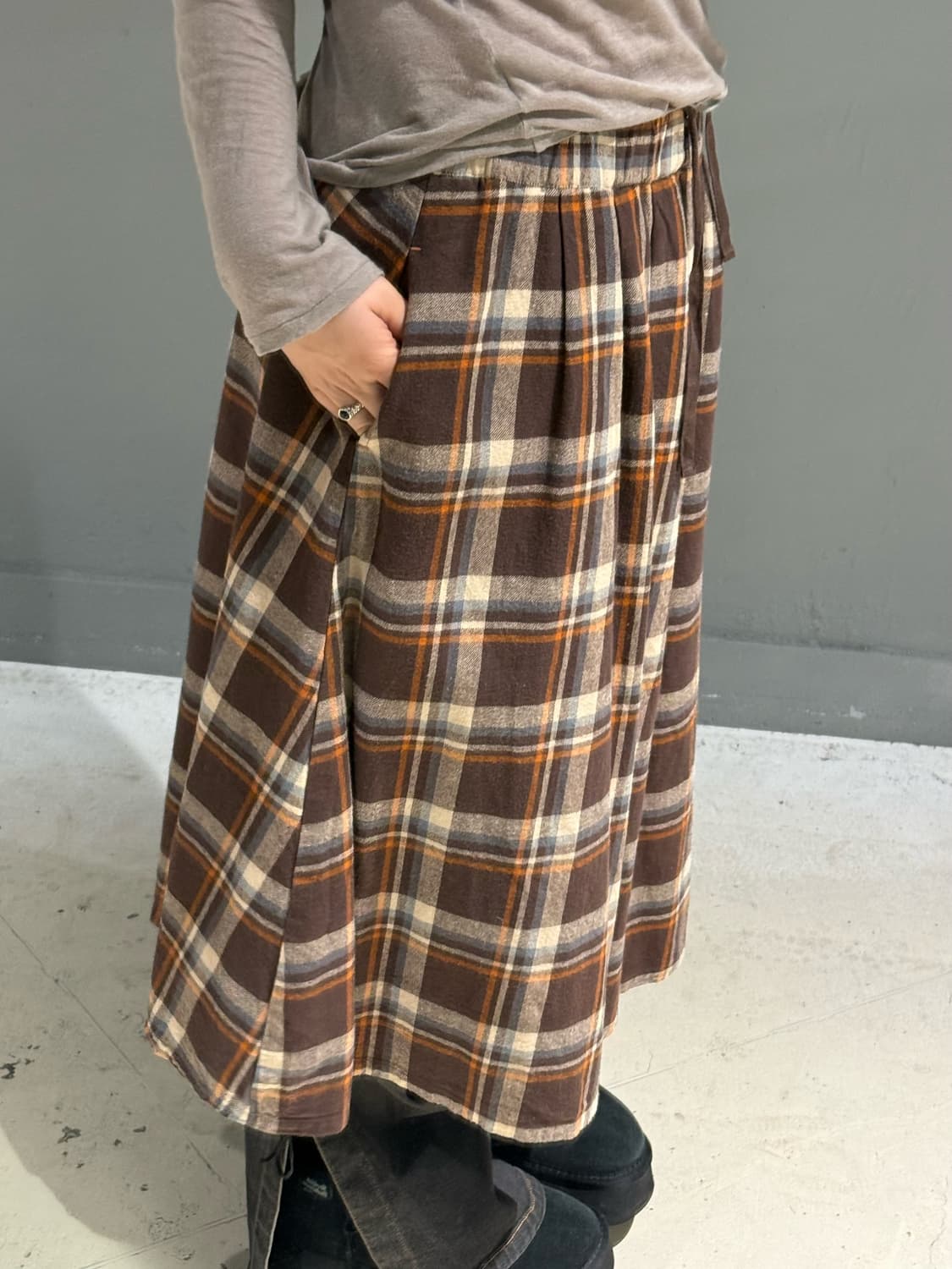 nerd brown check pattern skirt  상품이미지3