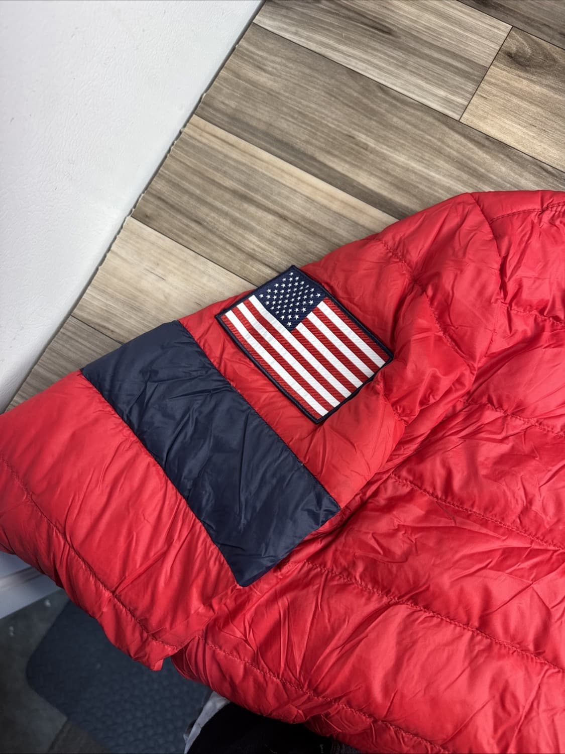 폴로 랄프 로렌 USA 플래그 후드 경량 패딩 레드 상품이미지5