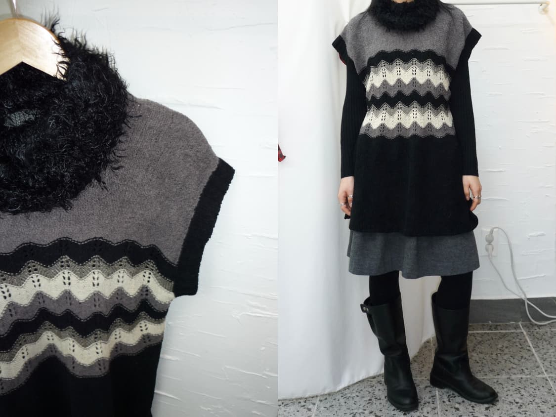 Fur neck vintage vest 상품이미지1