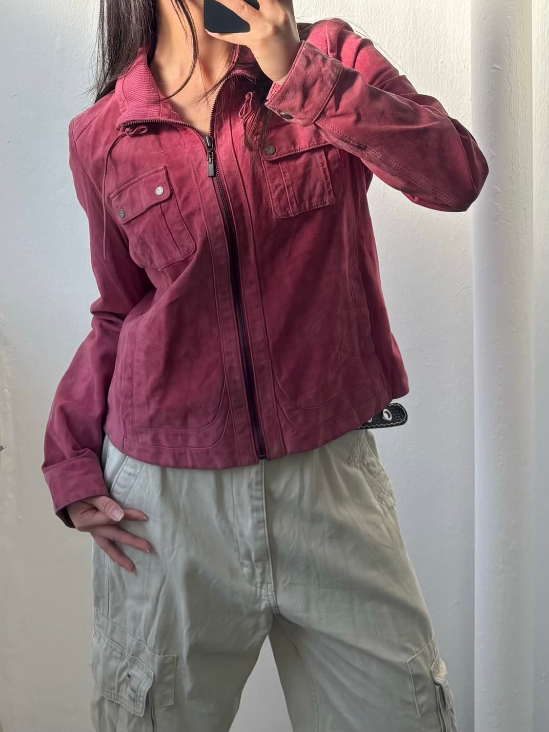 Vintage Pink Suede Zip-Up Jacket 상품이미지5