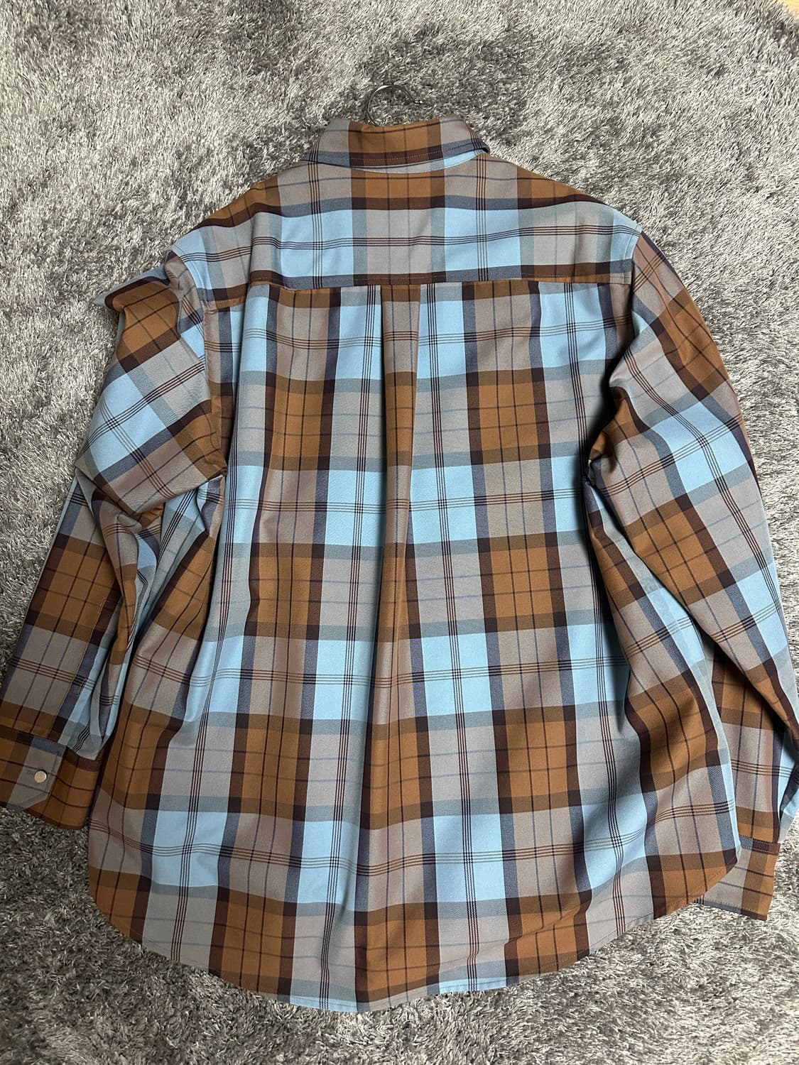 솔리드옴므 체크 셔츠 브라운 블루 48 사이즈 상품이미지3
