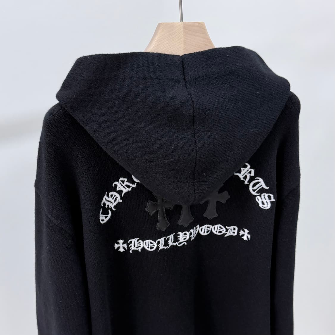 [S+급/XL] 크롬하츠  레더패치 세메터리 캐시미어 후드집업 블랙 상품이미지2