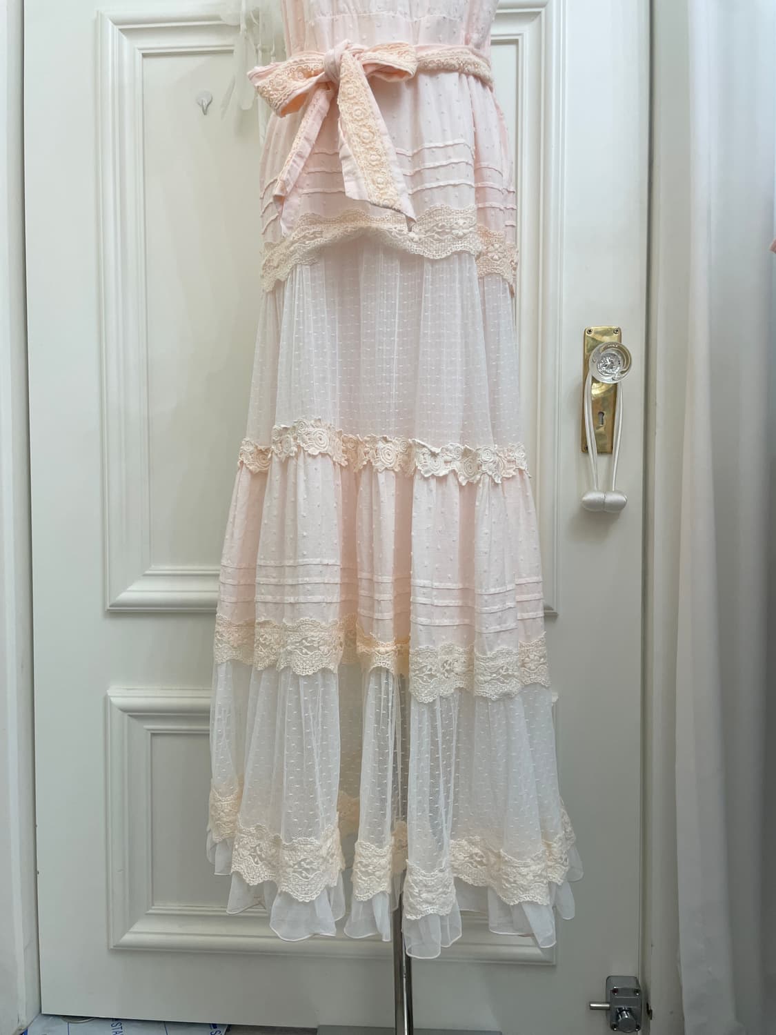 coral dot lace belt point cotton long op 상품이미지7