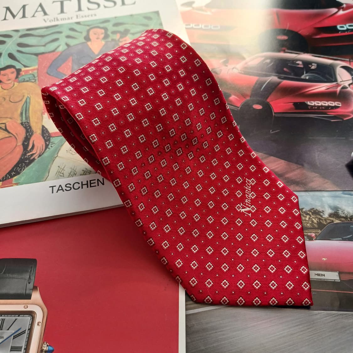 니나리치 실크 레드 패턴 넥타이 9.6cm A등급 A18641
 상품이미지2