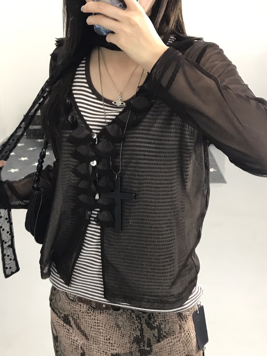 Jpn Brown see-through cardigan 상품이미지3