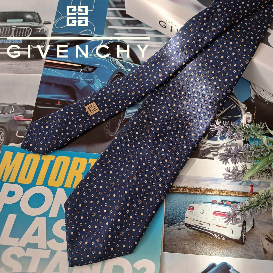 지방시 실크 네이비 4G로고 포인트 넥타이 9.3cm A등급 A19033 상품이미지1