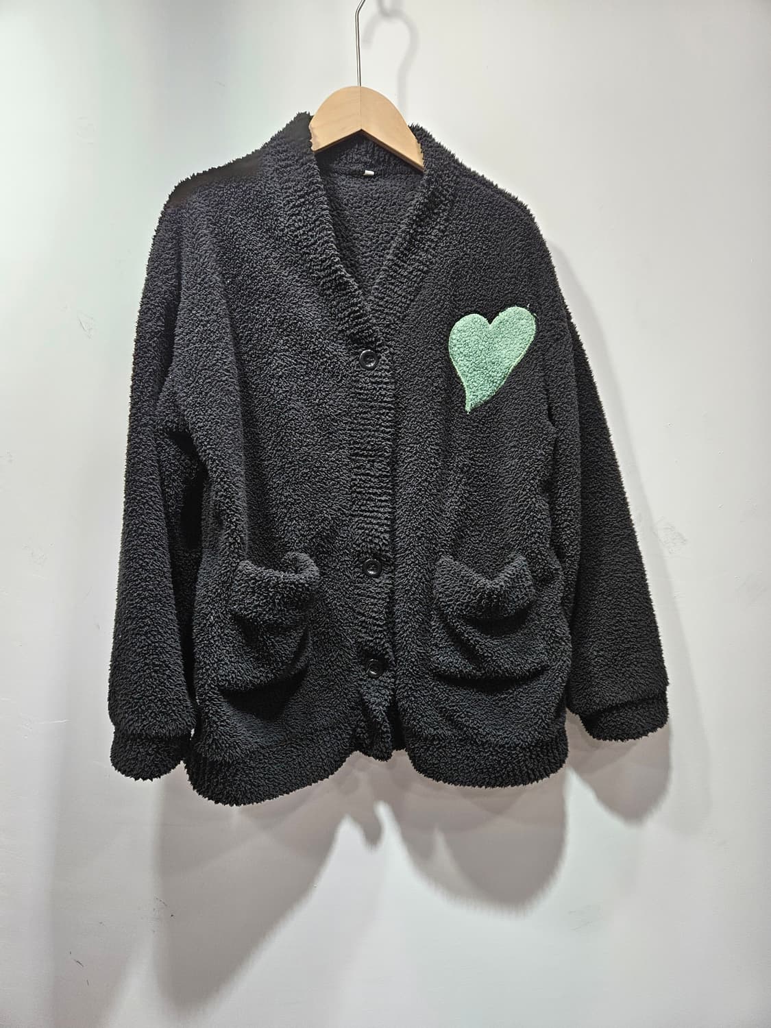 민트 하트아플리케 뽀글이 가디건 상품이미지4