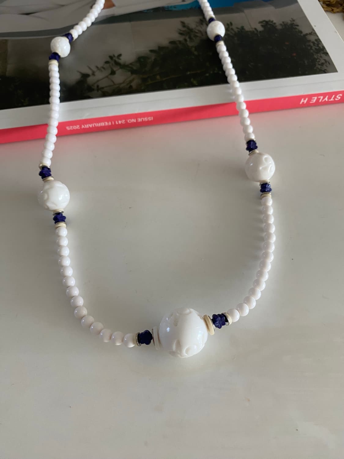 일본 빈티지 y2k 화이트 네이비 비즈 목걸이 상품이미지1