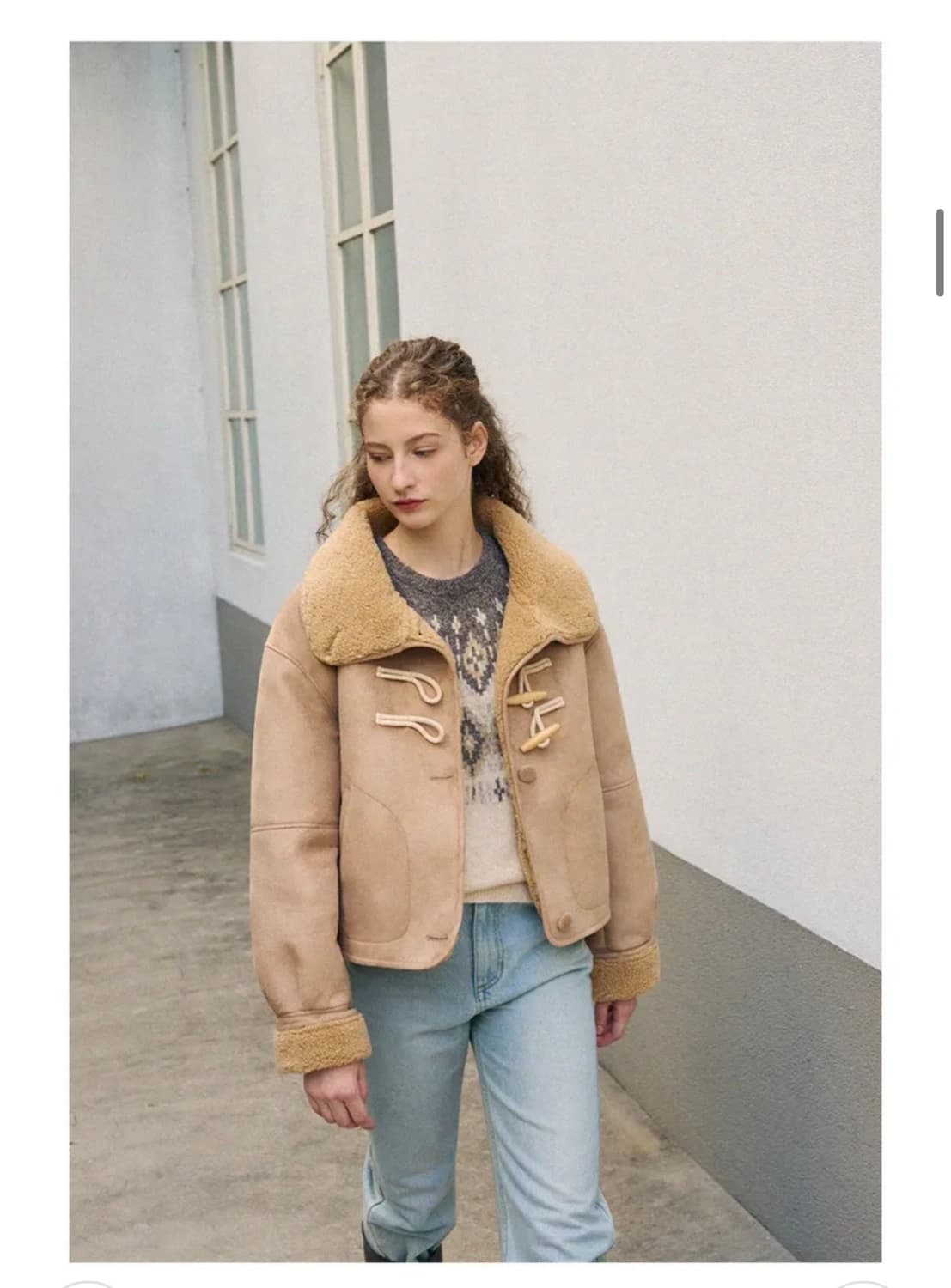 (새상품)(M) 드로우핏 우먼 우드 버튼 오버핏 시어링 자켓 무스탕 판매 상품이미지4