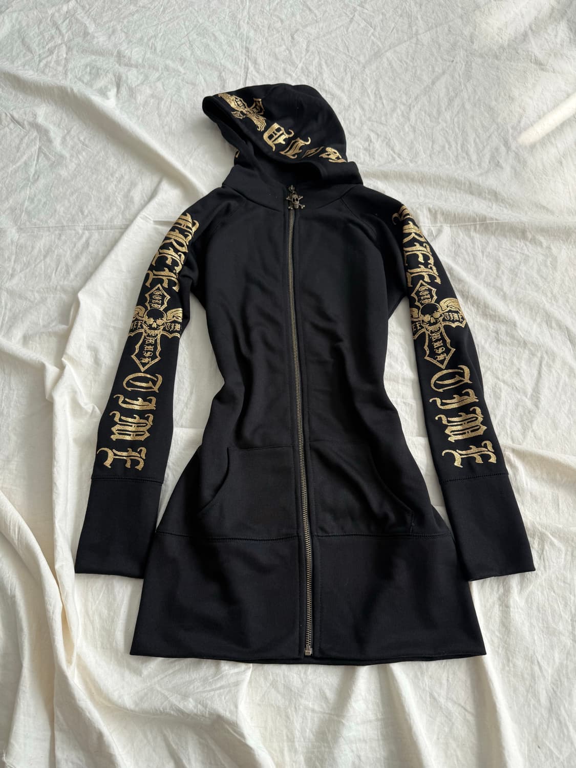 해골 펑크 갸루 후드 미니 딱붙 원피스 상품이미지2