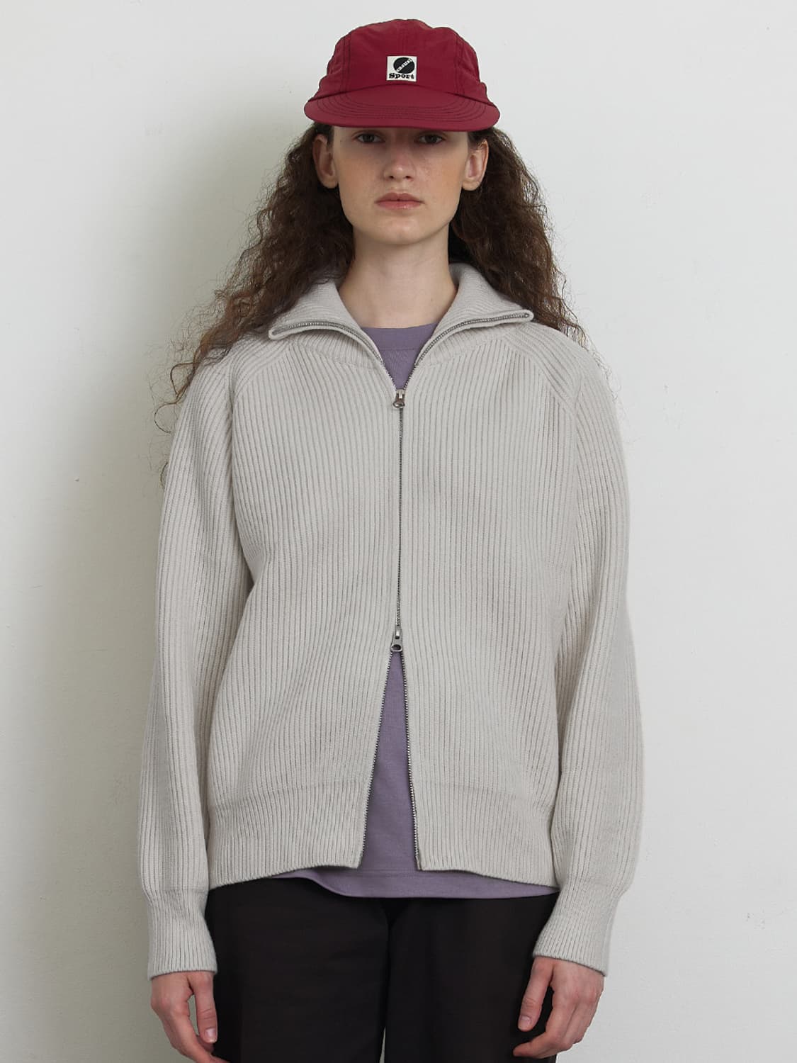 KNITLY ribbed zipup cardigan light grey 상품이미지3
