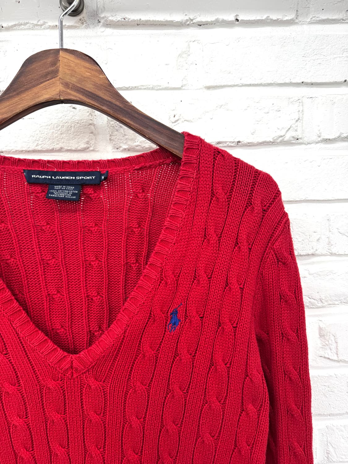 폴로 스포츠 레드 브이넥 케이블 니트  상품이미지4