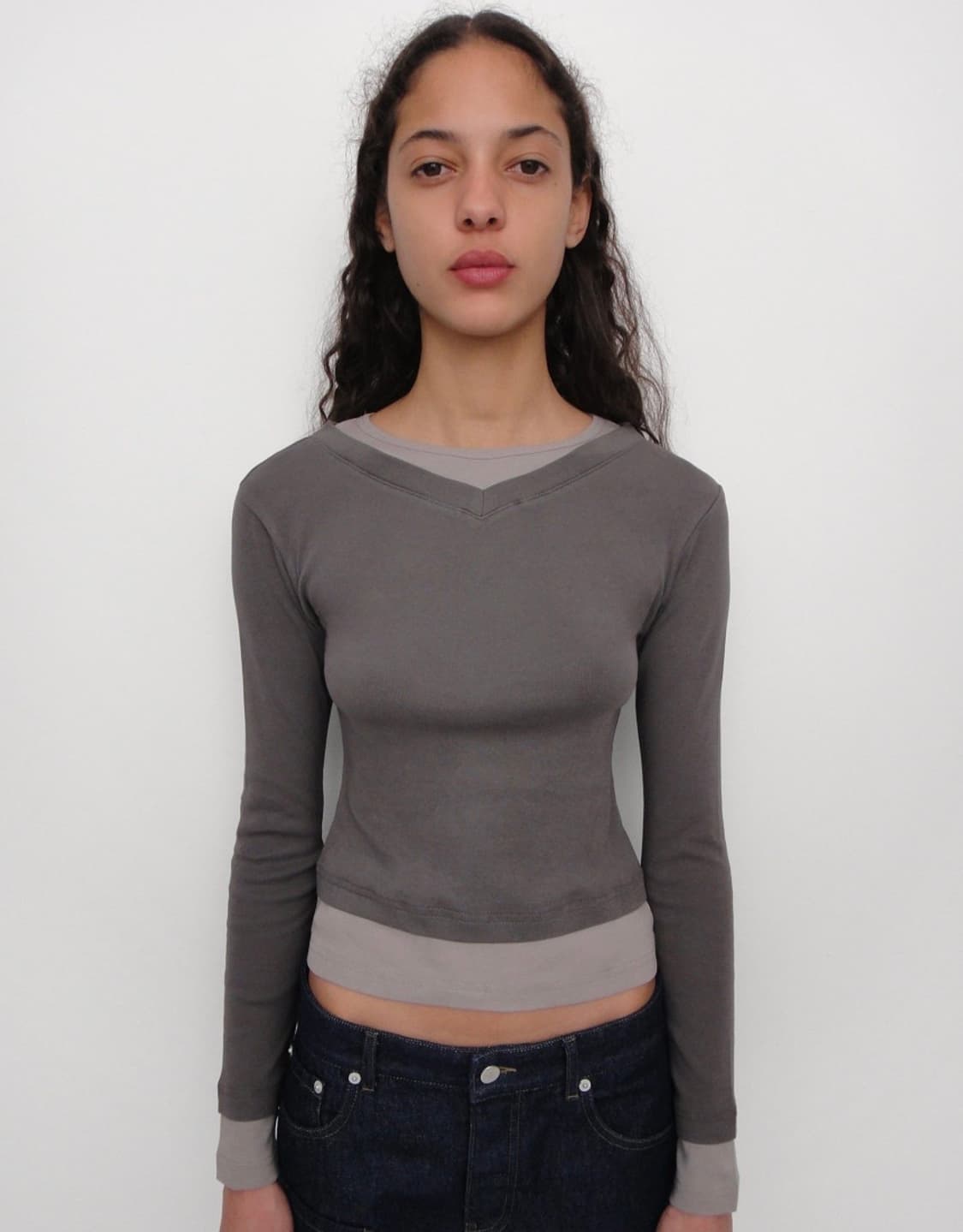 [S,M]기마구아스 Samm 레이어드 티셔츠/그레이 상품이미지1