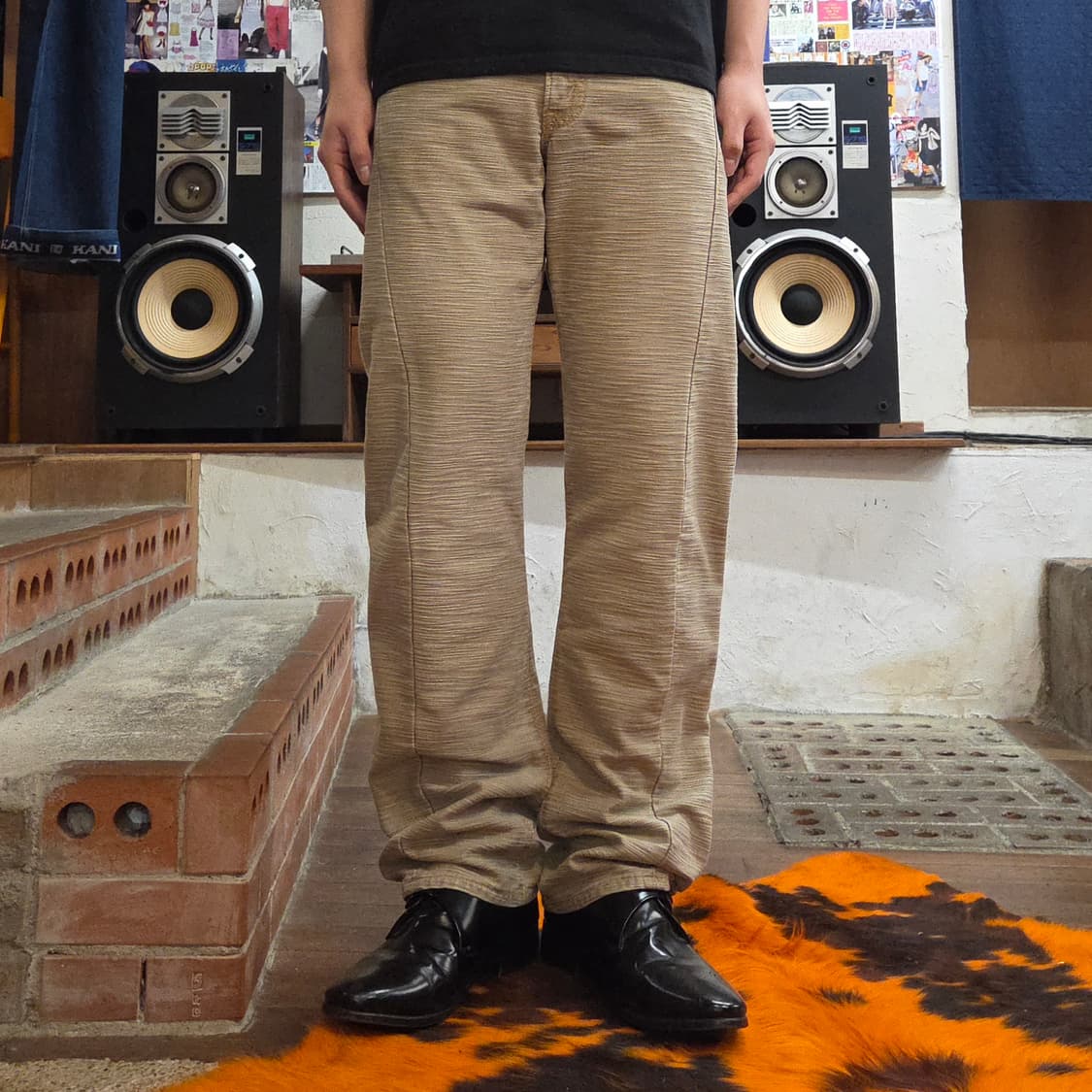 빈티지 잔줄 베이지 코튼 팬츠 상품이미지1