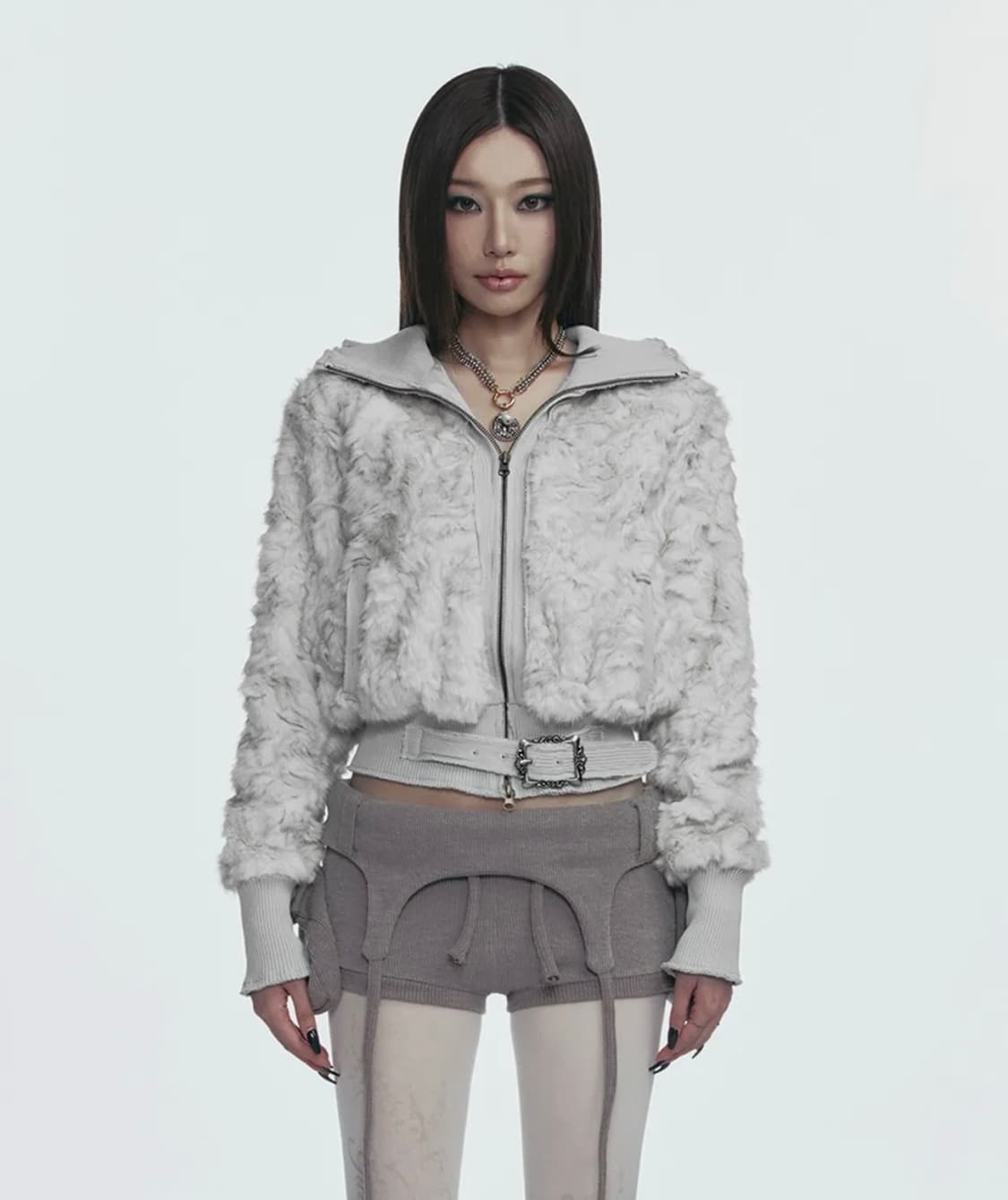 길라아카이브 퍼자켓 faux fur belt zip jacket grey 상품이미지2