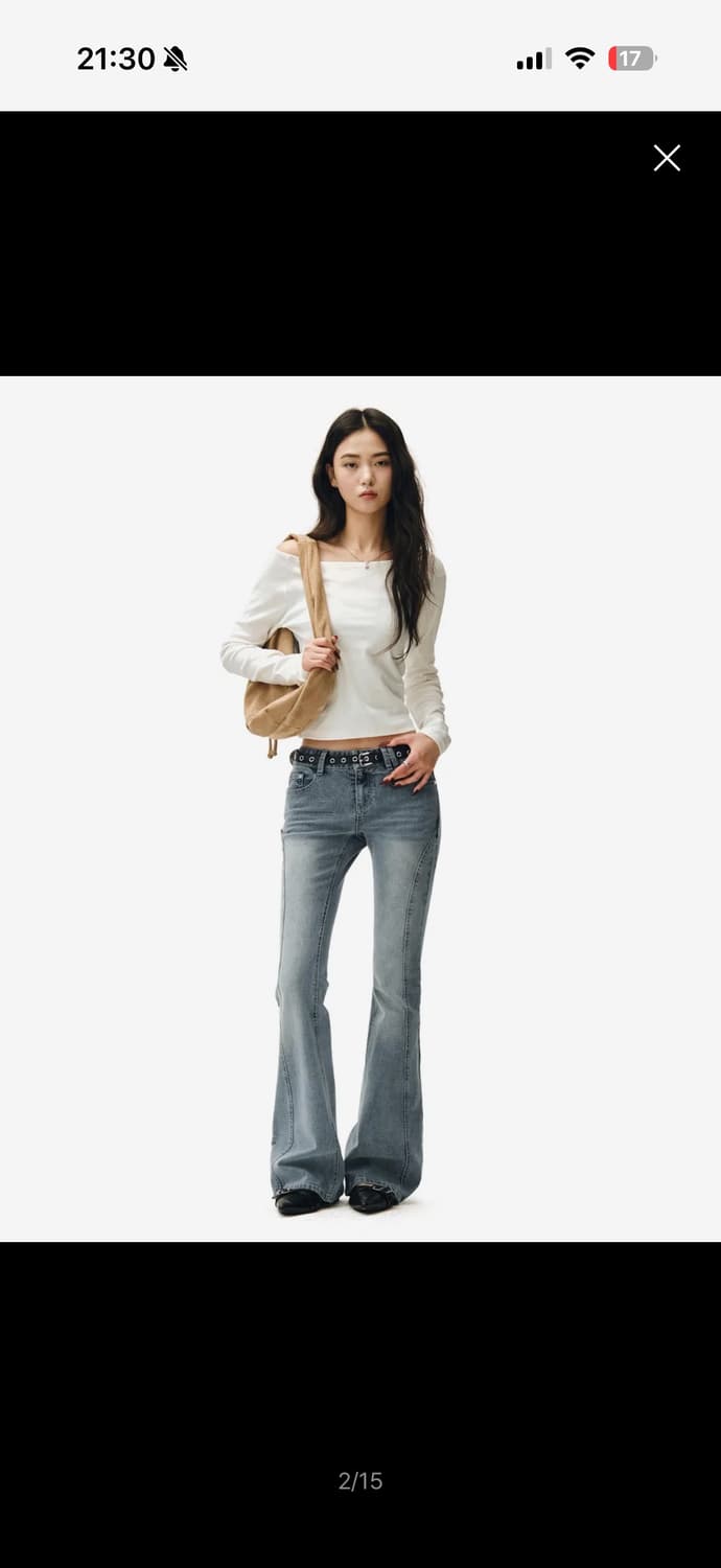 [데케트우먼] 포켓 로우라이즈 플레어진 라이트블루 S 상품이미지1