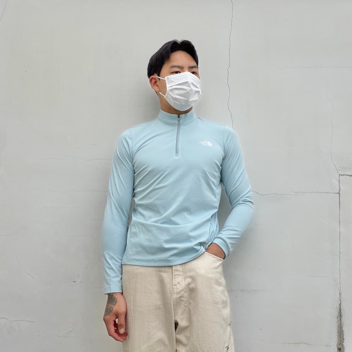 95)노스페이스 스카이블루 반집업 롱슬리브 상품이미지1