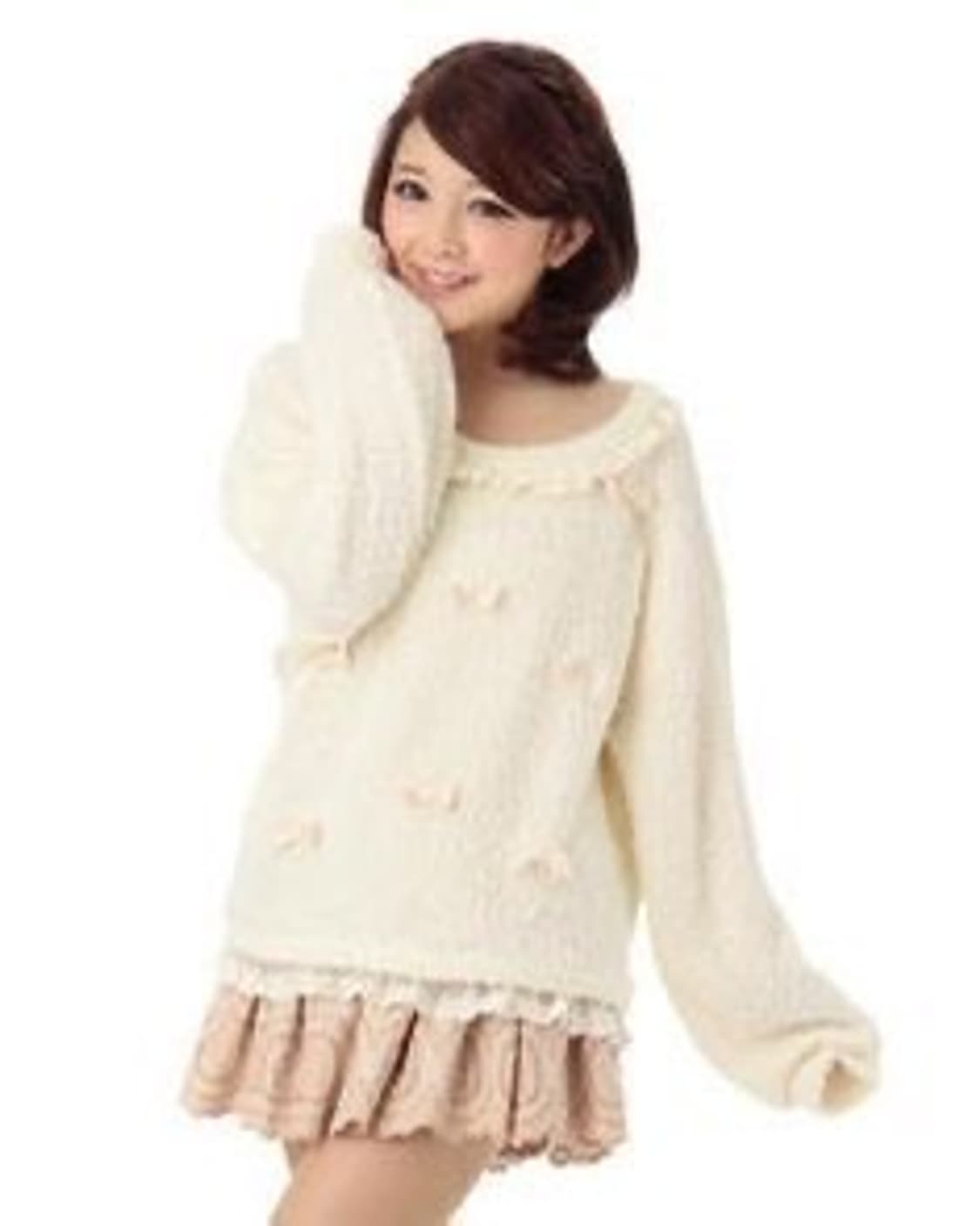 리즈리사 달천깔 라떼갸루 히메 로맨틱 로걀 백리본 뽀글이 니트 핀터 희귀 상품이미지10