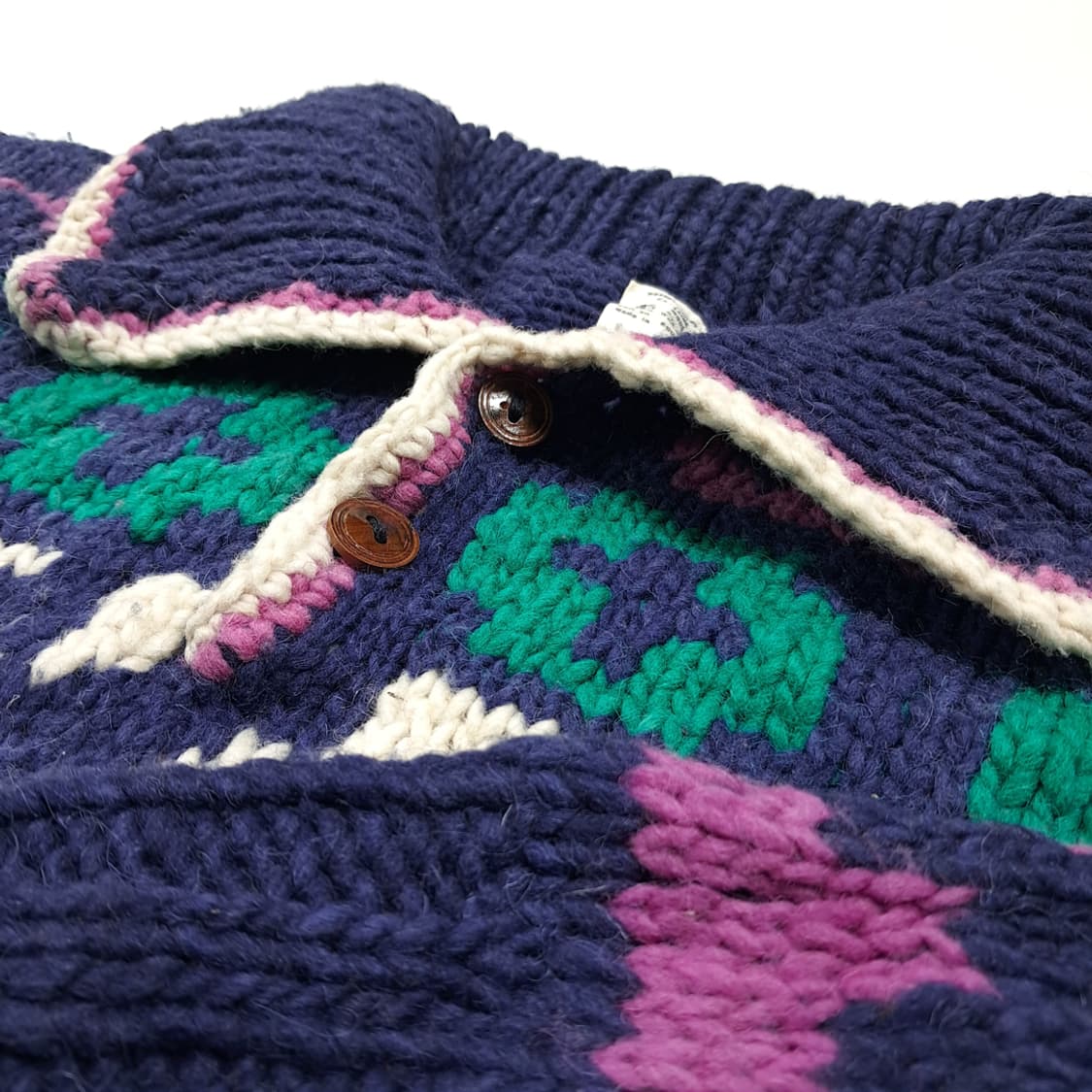 CL207 2XL 이달고 에콰도르 핸드니트 울 에스닉 네이비 헨리넥 상품이미지4