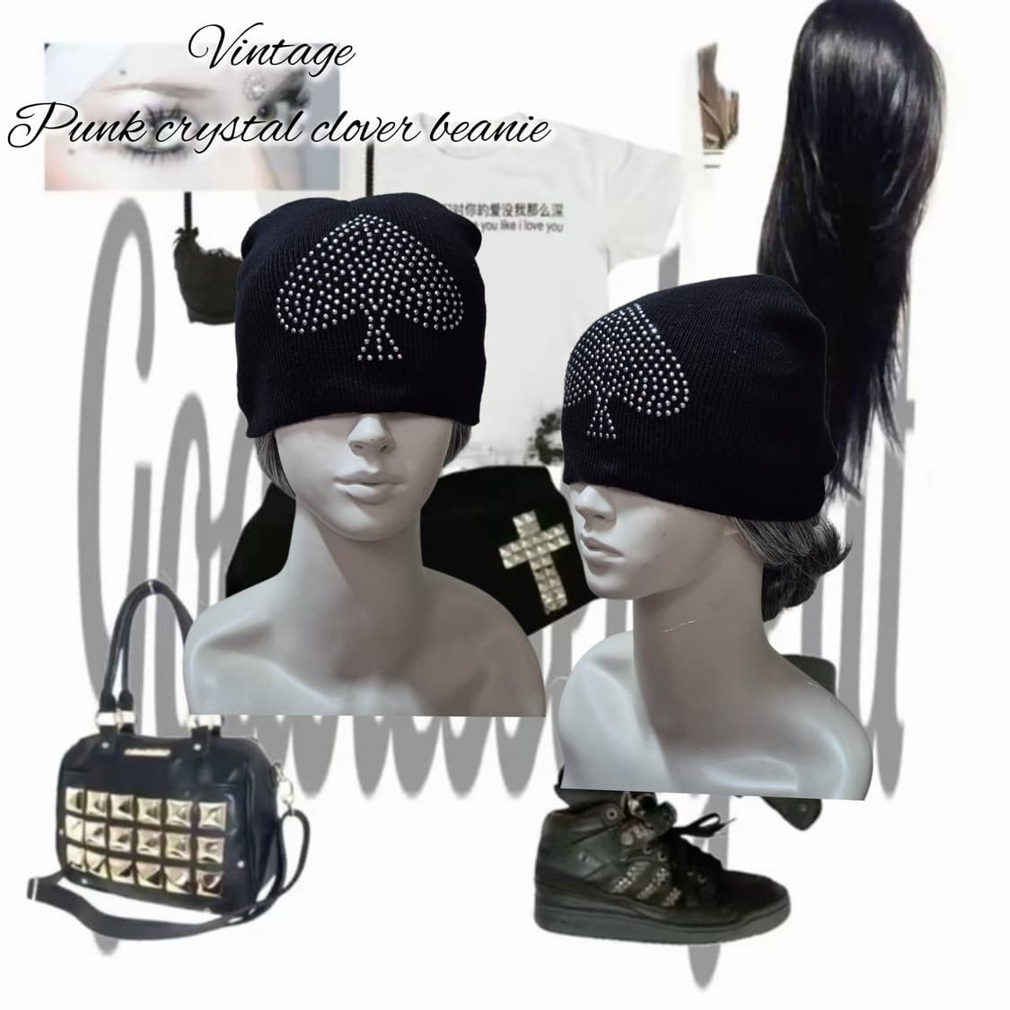 Vintage Punk crystal clover beanie 상품이미지1