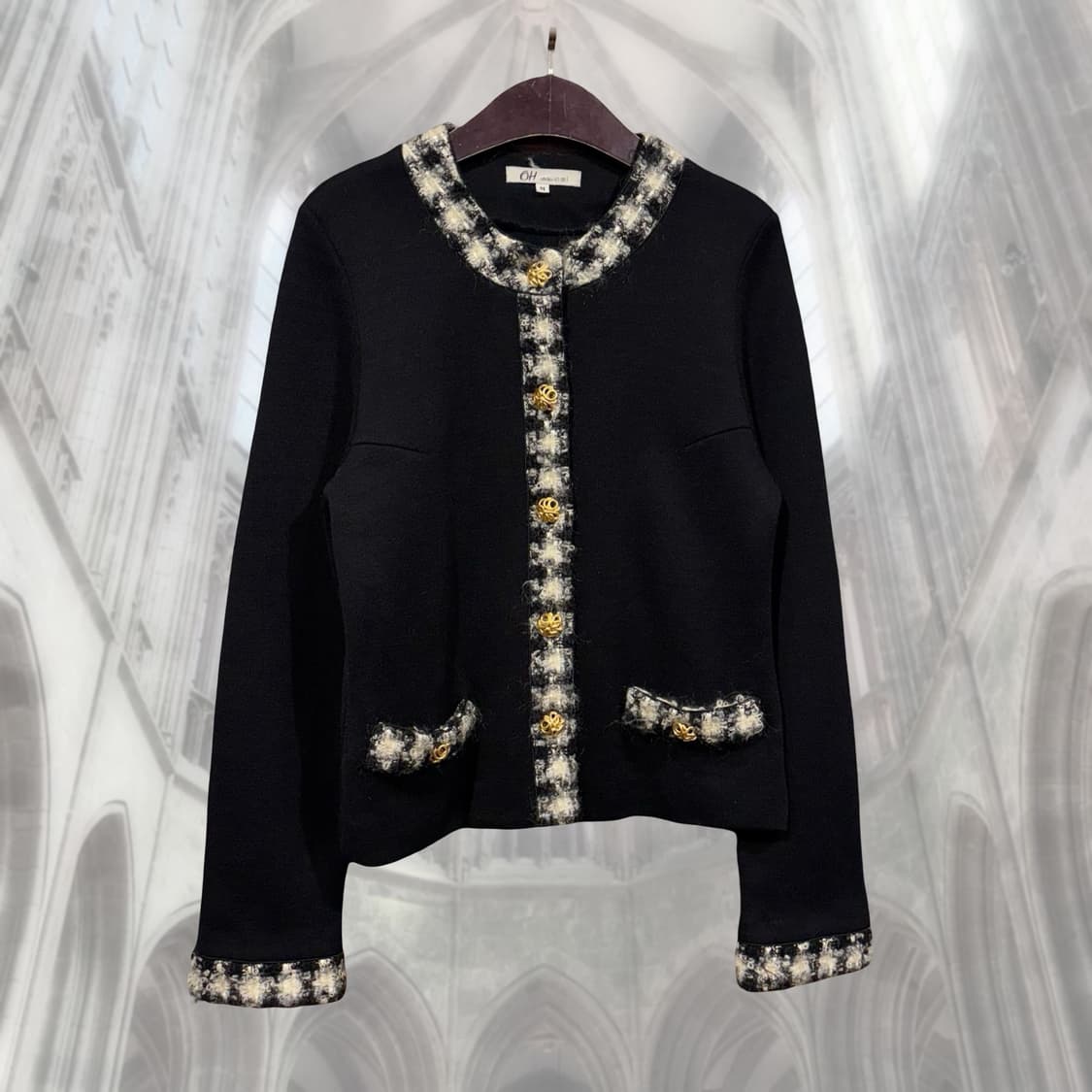 일본 빈티지 울100 클래식 금장 블랙 트위드 셋업 상품이미지7