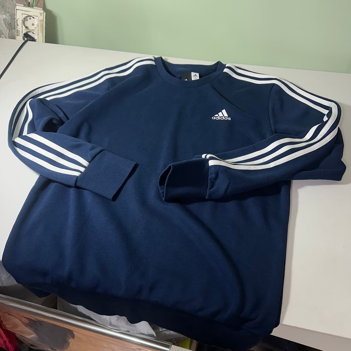 L 아디다스 네이비 3스트라이프 코튼 맨투맨 상품이미지2
