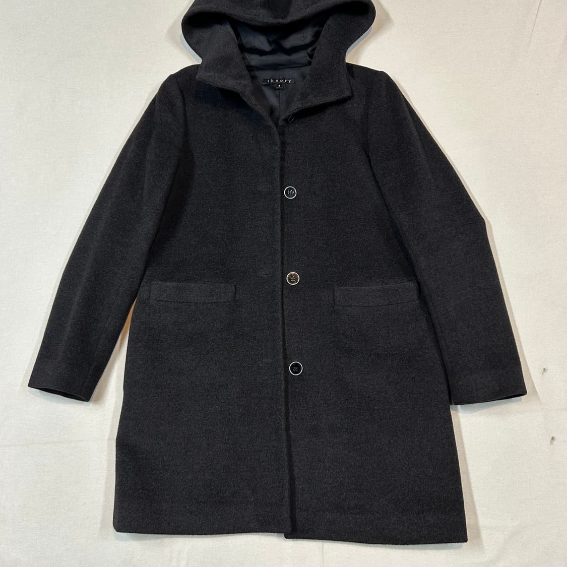 S) 띠어리 하이넥 후드 코트 블랙 울 캐시미어 앙고라 상품이미지2